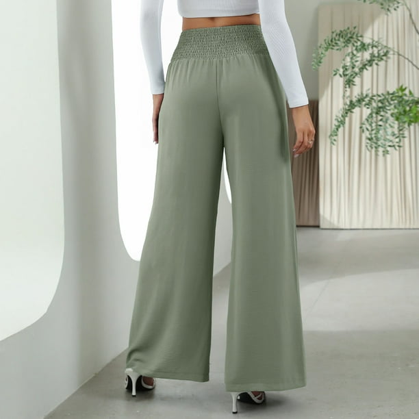 Pantalones Pantalones holgados de mujer Pantalones casuales de verano de  cintura alta Cintura elástica Señora Pantalones Ygjytge Verde T S para Mujer