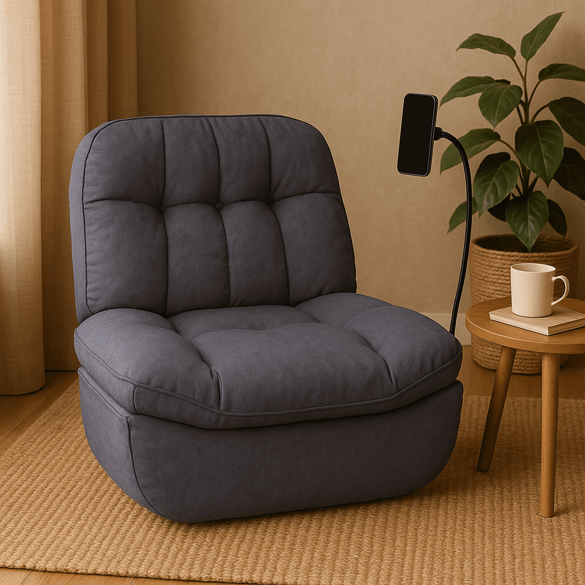 Sillon mecedora reclinable giratorio 360° con porta celular y respaldo acolchado de alta densidad comodo junior gris