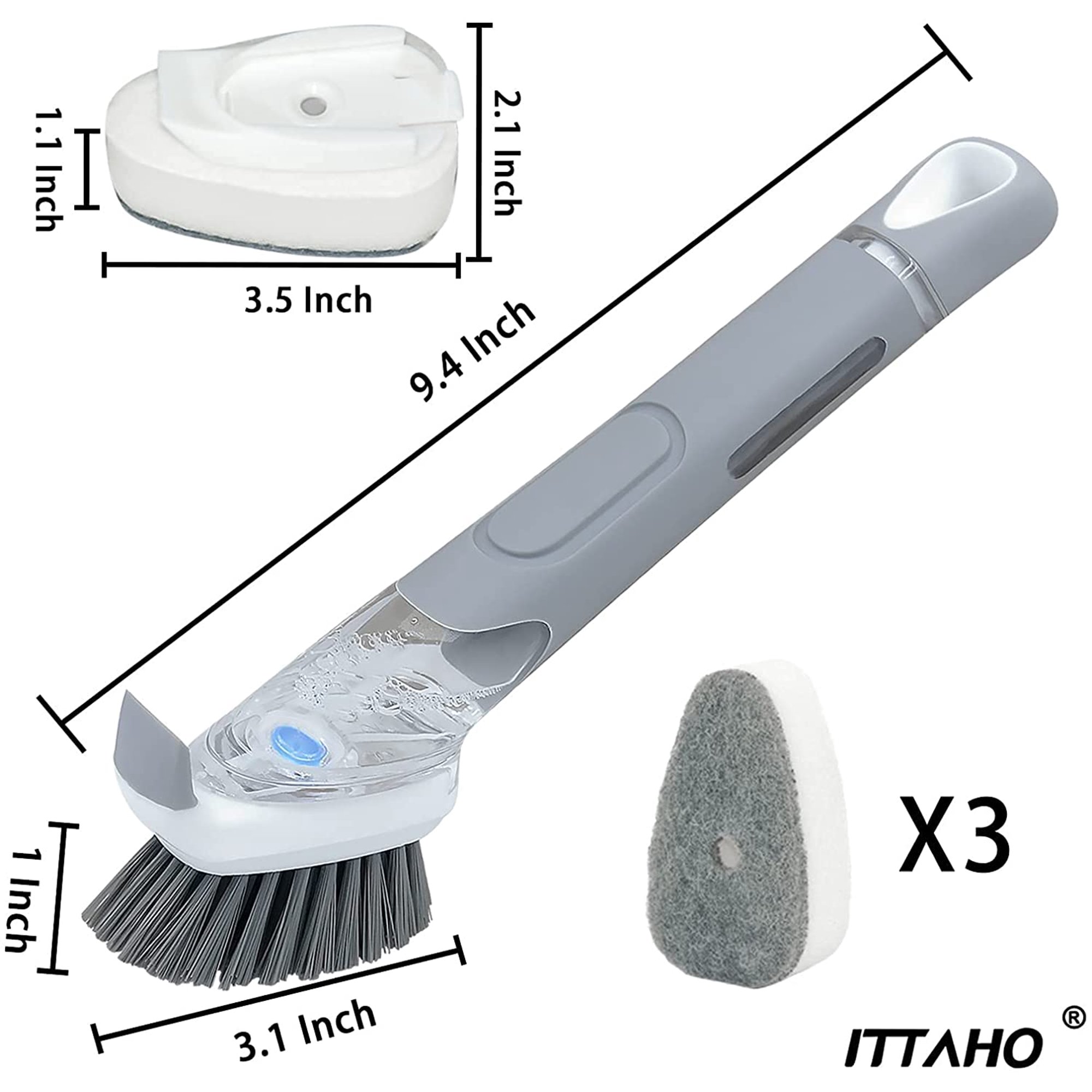 ITTAHO Dish Scrubber Set, Kitchen Brush for Cleaning with Scraper Edge - 3  Pack