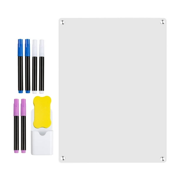 Tablero de notas para refrigerador, pizarra magnética transparente de 15 x  11 pulgadas, incluye 4 marcadores de borrado en seco (blanco)