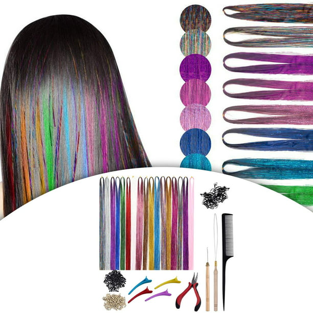 de oropel extensiones cabello, 12 colores, 200 Uds., anillos, , 2400 hebras, par Baoblaze Oropel de extensión de cabello | Walmart en línea