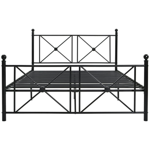 FlkwoH Estructura de Cama de Metal de Alta Calidad con cabecero y piecero, Cama  para Dormitorios de niños, Adolescentes y Adultos,Black,(140*200cm)