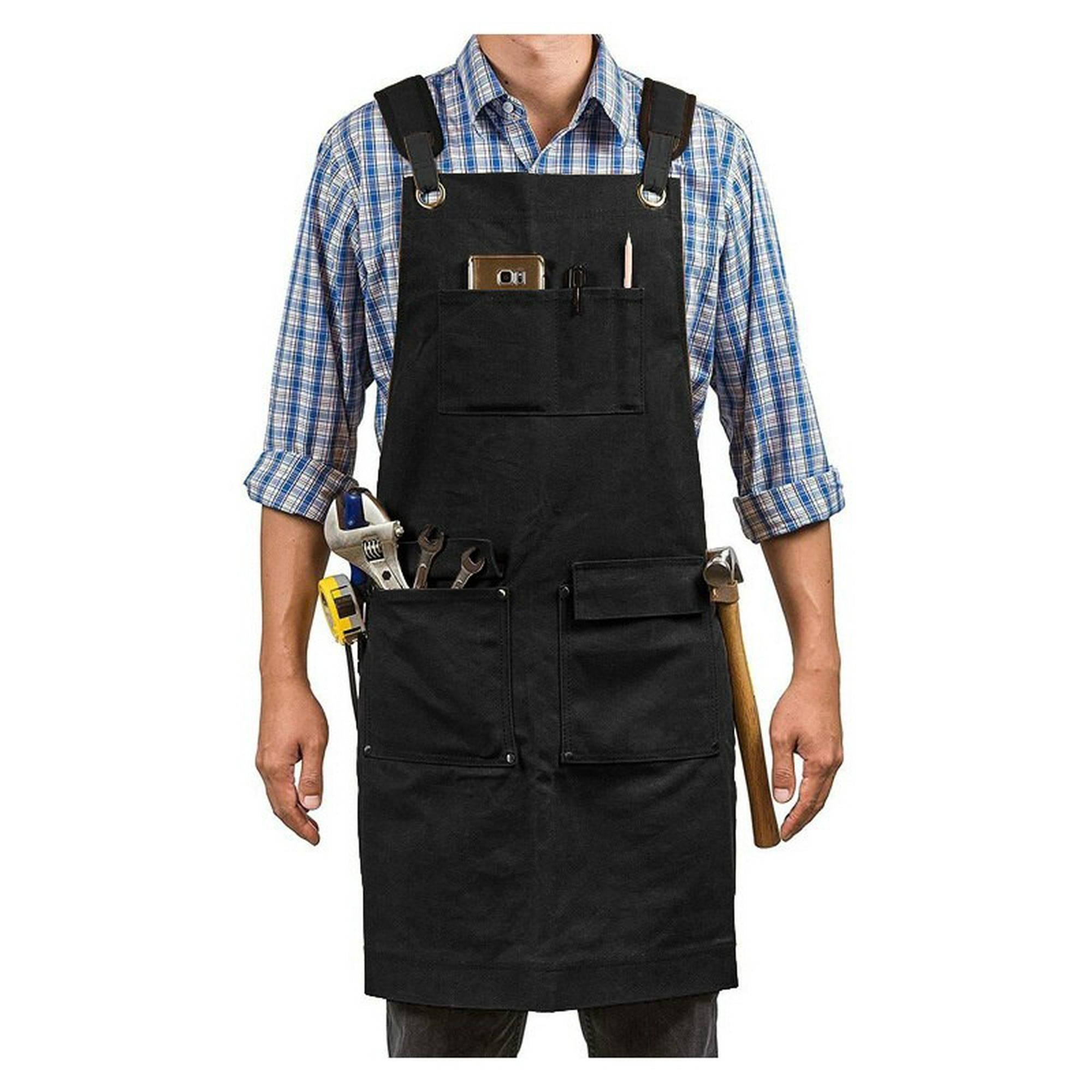 Delantal de trabajo unisex para hombre, de lona, color negro, con bolsillos  para herramientas (color: amarillo claro, tamaño: 1 unid.)