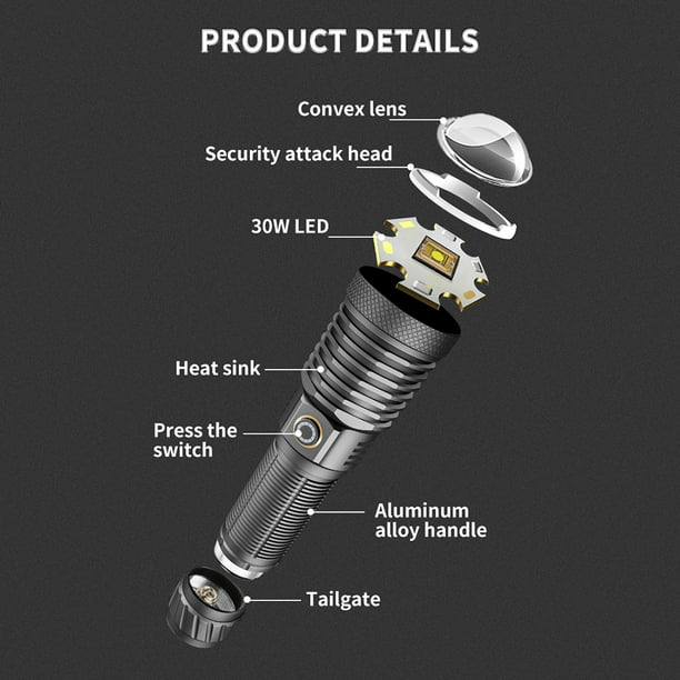 Linterna De Largo Alcance Linterna LED de largo alcance de 30 W, IPX4,  resistente al agua, 800 lm, tipo C, lámpara recargable USB Ndcxsfigh Para  Estrenar