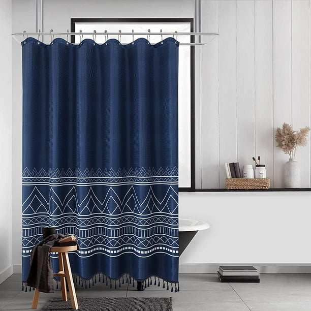 Juego de cortina de ducha bohemia con ganchos, cortinas de ducha en blanco  y negro, cortina de ducha Vhermosa CZJJ-YX158-3