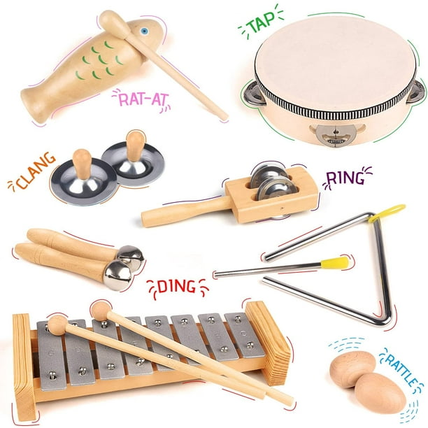 Instrumentos musicales para niños pequeños, instrumentos de percusión de  madera, juguetes para niños y niñas, instrumentos musicales con xilófono