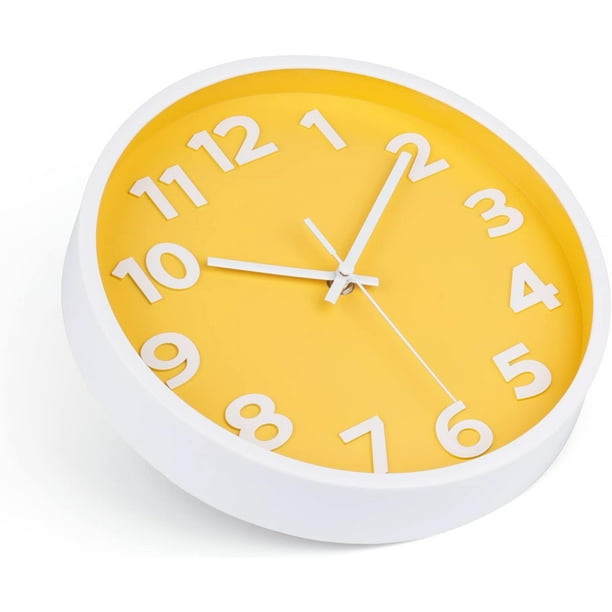 Reloj de pared amarillo silencioso sin tictac reloj de cocina moderno de  fruta de lima decorativo relojes redondos 9.5 pulgadas funciona con pilas