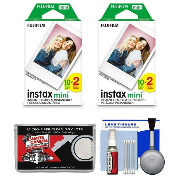 Fujifilm Cámara Instax Mini 12 de película instantánea azul pastel,  Fujifilm Instax Mini Twin Pack de película instantánea 20 impresiones,  funda