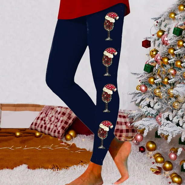 Gibobby pantalones de vestir mujer Leggings deportivos estampados navideños  de moda informal para mujer Leggings de moda (Azul marino, L)