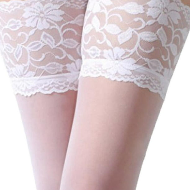 3 pares de medias blancas de encaje hasta el muslo sexy para mujer