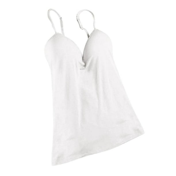 bigworldlittlethings - Camiseta sin mangas con brasier integrado para mujer  Blanco Yuyangstore Sujetador integrado para mujer Cami