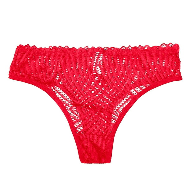 Gibobby Calzones de encaje para mujer Bragas sexis con correa fina doble  para mujer, bragas sin costuras de cintura de malla de encaje(Rojo,CH)