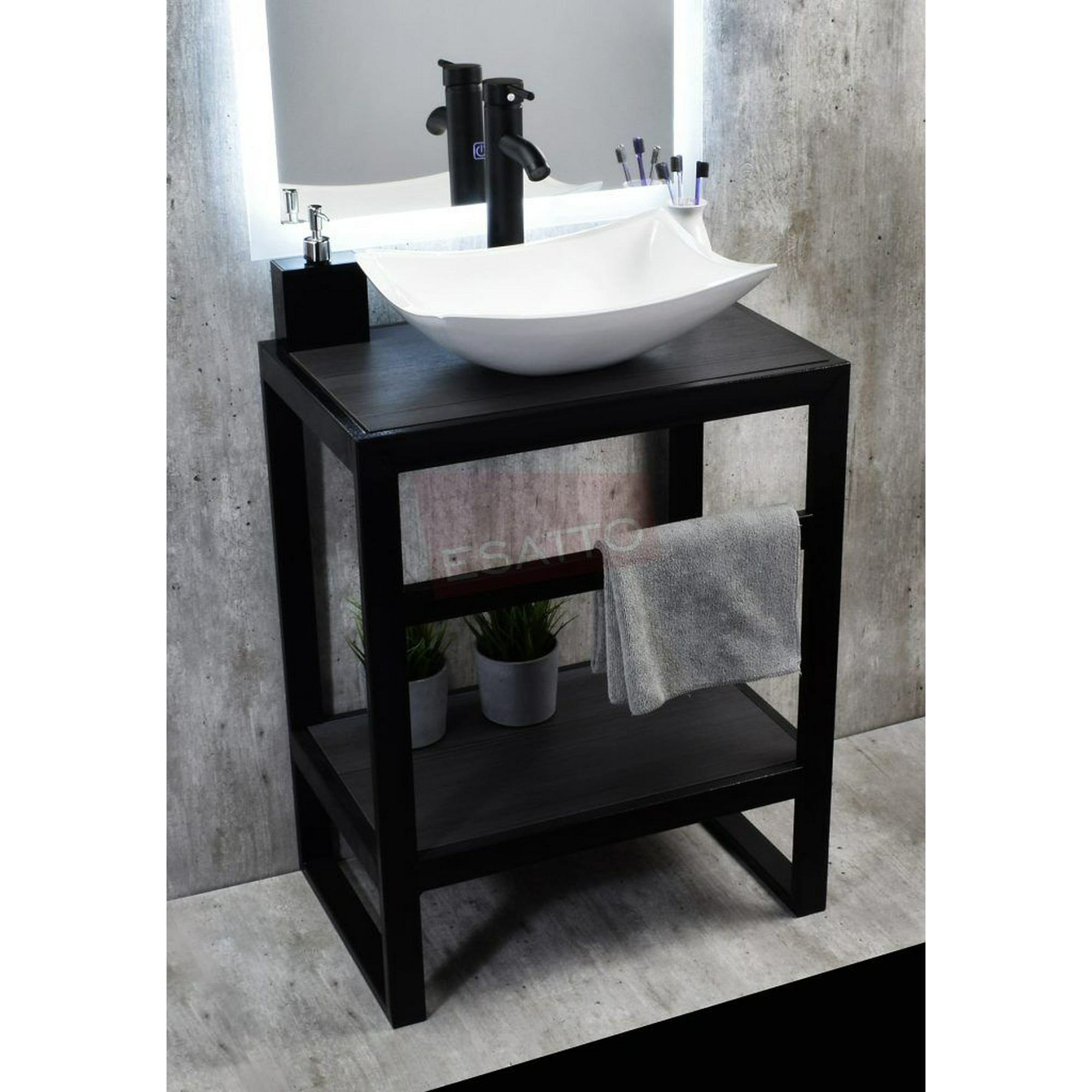 Esatto® Mueble Para Baño Negro Con Lavabo, Llave Y Desagües Tec