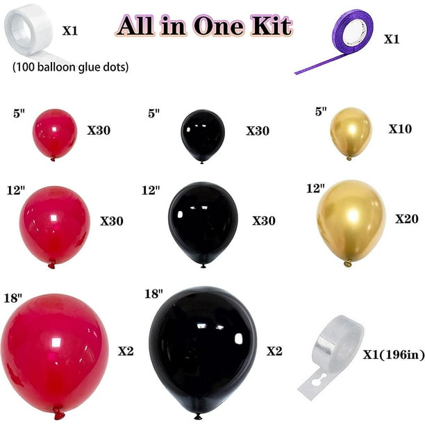  100 globos rojos, negros y blancos, varios globos