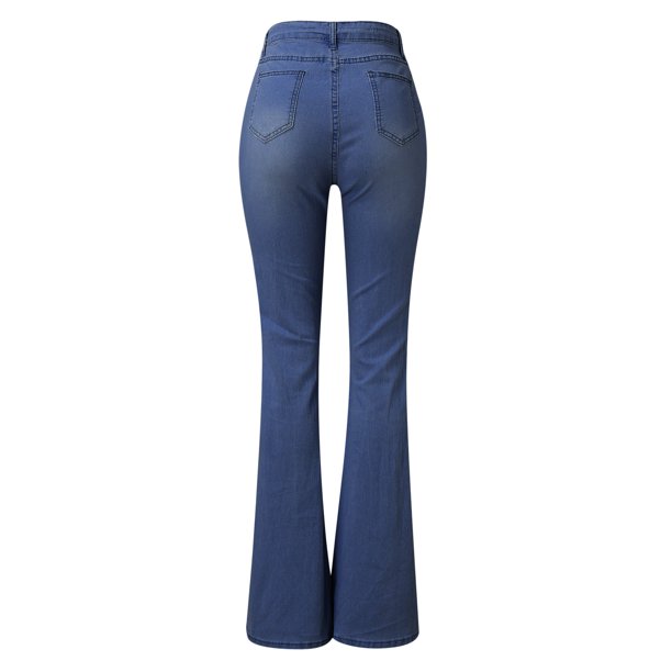 Comprar Pantalón Cintura Alta con Botones Azul Pantalones ajustados