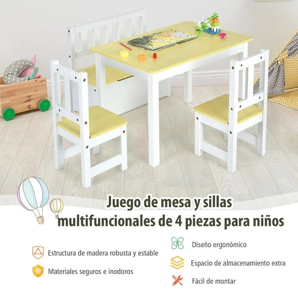 COSTWAY Juego de mesa y sillas para niños de 3 piezas, centro de  actividades infantiles de plástico ligero para leer, escribir, pintar,  merienda