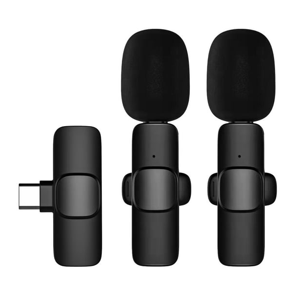Micrófono Lavalier inalámbrico, micrófono de solapa de solapa inalámbrico  de 2.4G (1 para 2), micrófono de grabación de condensador omnidireccional
