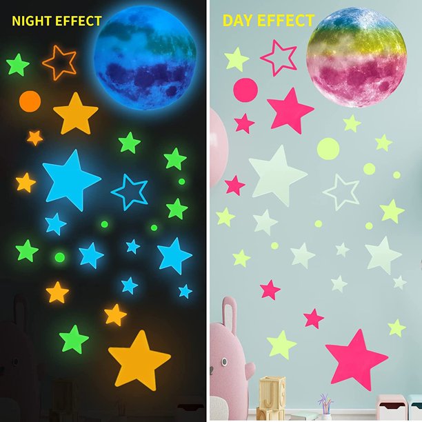 Pegatinas luminosas de Luna y estrellas para pared, adhesivos