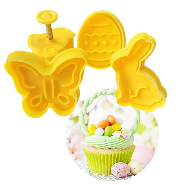 4 Pieces/Set Easter Cookie Cutter Egg Rabbit Chick Butterfly Plastic Plunger Fondant Baking Decorating Tools Pastry Set