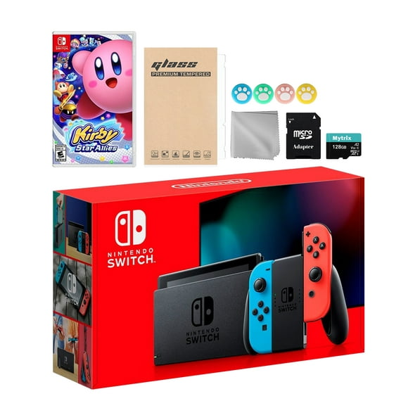 nintendo switch neon red blue joycon console set bundle with kirby star allies and mytrix accessories nintendo hadskeaaa