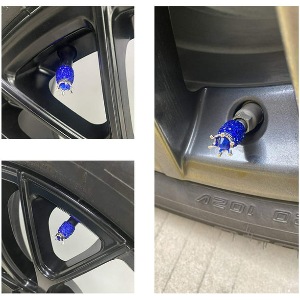 Válvula de neumático para rueda de coche, paquete de 4 tapones de aire para  vástago de coche con corona hecha a mano con cristales de imitación,  corona, azul oscuro oso de fresa