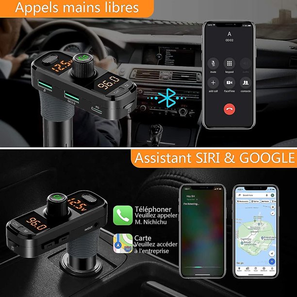 Transmisor FM con reproductor de MP3 Bluetooth para coche con perilla de  manos libres para teléfono