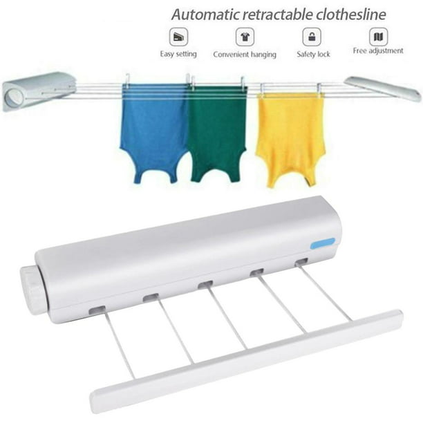 Tendedero retráctil, línea de lavandería de secado de ropa montada en la  pared para línea de ropa interior y exterior (5 líneas-12.3 ft)