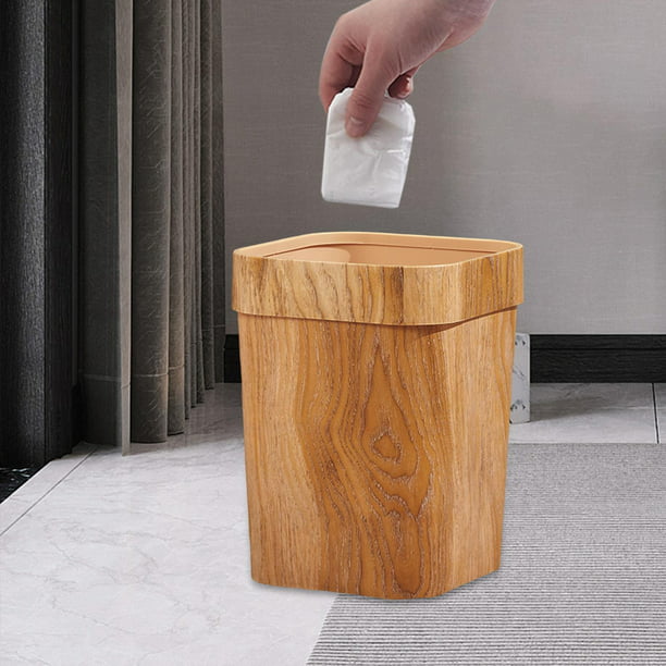 Zerodeko Cesta de basura de madera con tapa, contenedor de basura cuadrado  rústico para baño, dormitorio, papelera, papelera, 12 litros, grano de