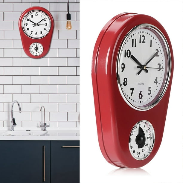 Reloj de pared con temporizador de cocina, reloj de pared retro para colgar  en el hogar, temporizador de cocina