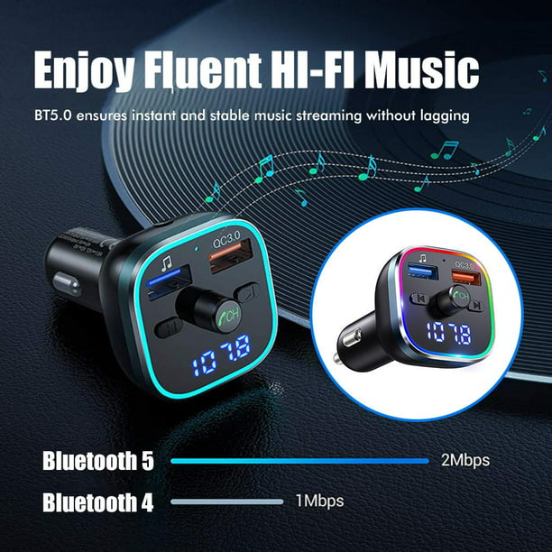 Transmisor FM - INF Adaptador Bluetooth con cargador de coche QC3