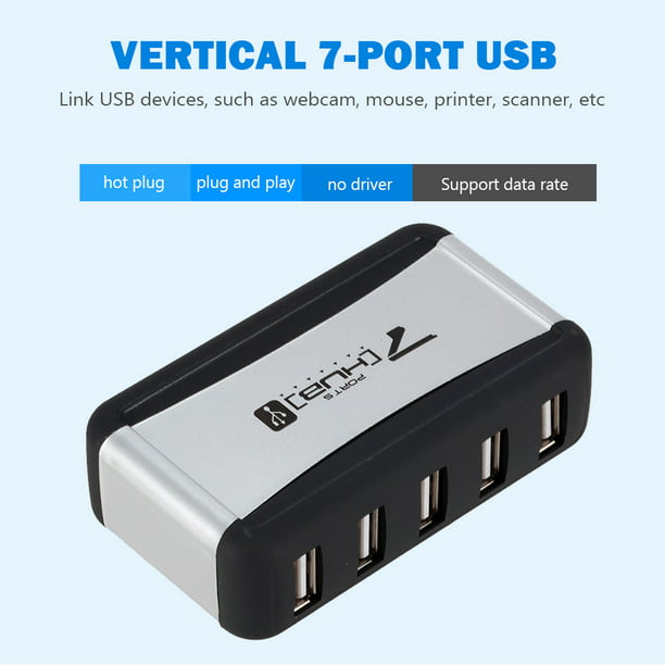 Hub USB 2.0 de 7 puertos, divisor USB Hub USB con interruptores  individuales para laptop, computadora, teclado y mouse, dispositivos USB  (negro)