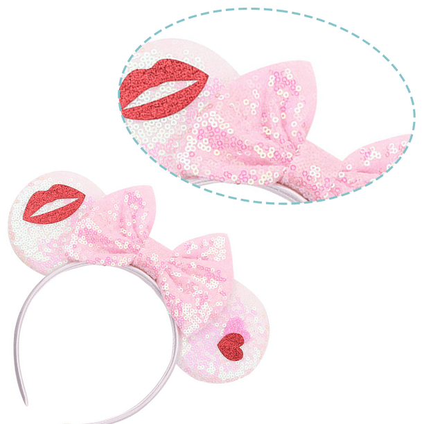 2 diademas de orejas de ratón de Minnie Mouse para mujeres y niñas,  decoración de fiesta con brillantina