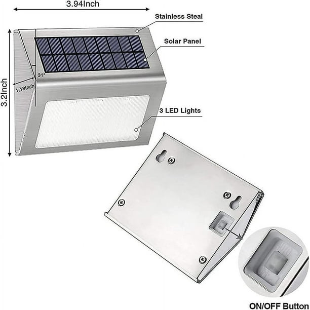 Luces solares para exteriores, 3 LED, 30 lm, luces de cubierta con