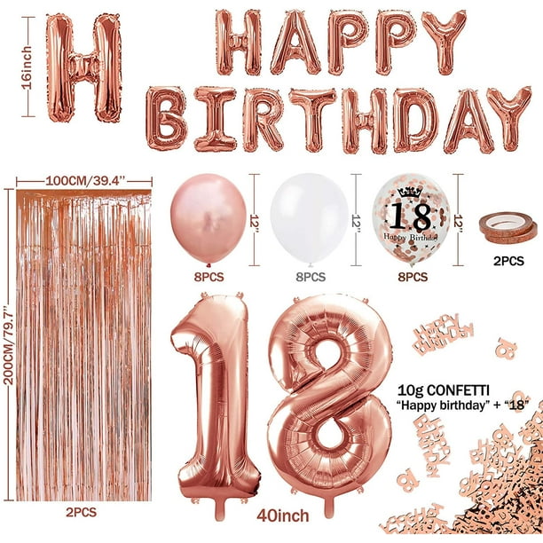RV Decoración cumpleaños 18 en oro rosa, pancarta feliz cumpleaños