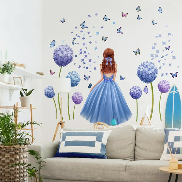 Un conjunto de pegatinas de pared niña flores mariposas pegatinas de  decoración de pared para dormitorio sala de estar Oficina TUNC Sencillez