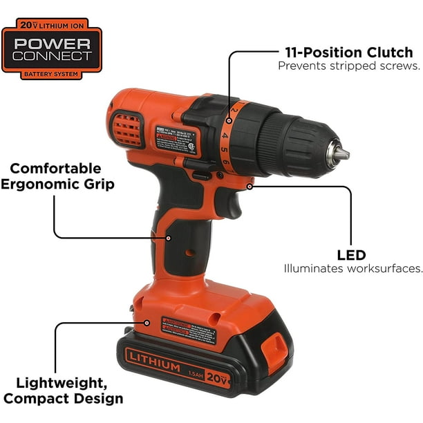 TALADRO / ATORNILLADOR BLACK+DECKER 20V MAX* CON 18 ACCESORIOS LD120BH 