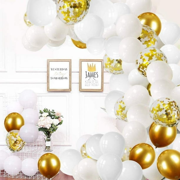 Paquete de 60 globos dorados + globos de confeti dorados con cinta