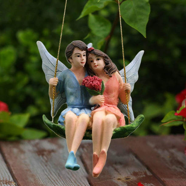 Hadas románticas jardín par figuras flor Hada con alas Ángel adorno  colgante estatuas decoración de muñecas hogar Decoración Sunnimix  Decoraciones de figuras de hadas