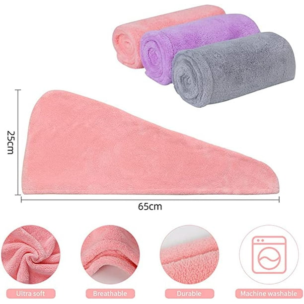 Toalla para el cabello, 3 piezas de toalla para secar el cabello, toalla de  microfibra súper absorbente con diseño de botones para un secado rápido del cabello  para mujeres (rosa, morado, gris)