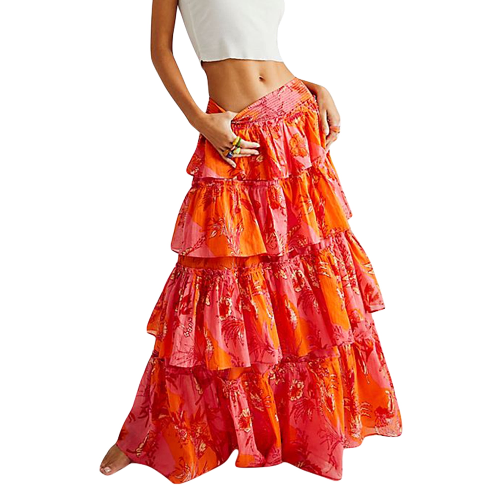 VISgogo para mujer, patrón floral/a cuadros, faldas holgadas de alta de VISgogo moda | Walmart en línea