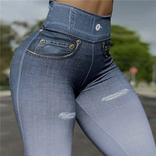 Jeans denim elásticos de cintura alta para mujer pantalones