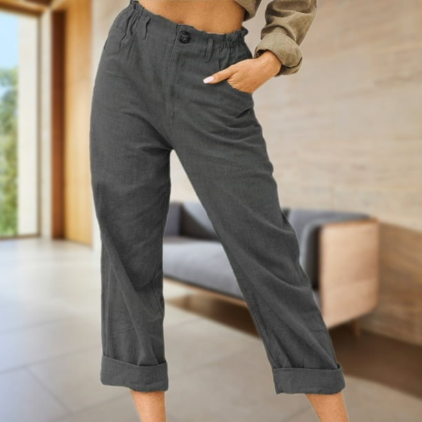Pantalones Casuales Pantalones casuales de mujer Pantalones de verano de  algodón transpirable Pantalones delgados (gris oscuro S) Kuymtek para Mujer