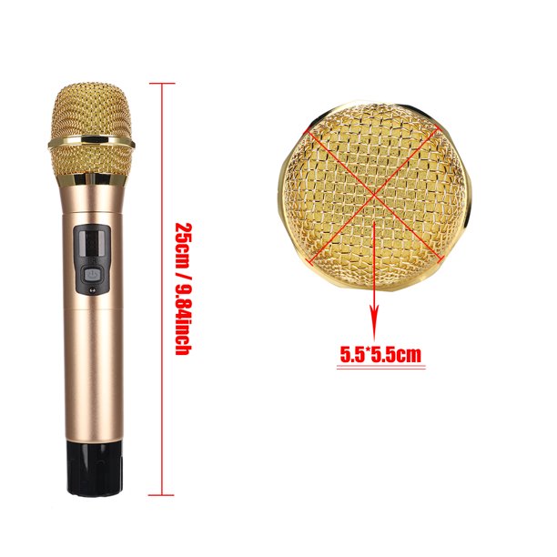 Ciglow Micrófono inalámbrico, Universal UHF Micrófono de Mano inalámbrico  con Receptor USB Audio dinámico Micrófono de Karaoke Amplificador de Audio  inalámbrico para Karaoke Performance 100-240V(Oro) : :  Electrónicos
