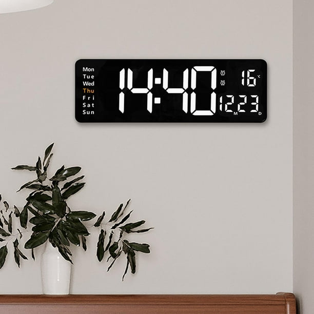 mooas Reloj de pared LED 3D grande Plus blanco con control remoto, reloj  LED de 15 pulgadas, reloj de pared moderno, reloj despertador de pantalla  de