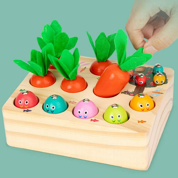 Juguetes Montessori 4 en 1 para niños y niñas de 1, 2 y 3 años, incluyen  juguetes de clasificación y apilamiento de madera, juguete de zanahoria de
