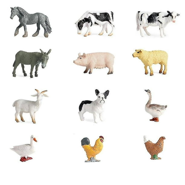 Juego de 12 mini figuras realistas de animales de granja, juego de  decoración de pastel para niños y niños pequeños