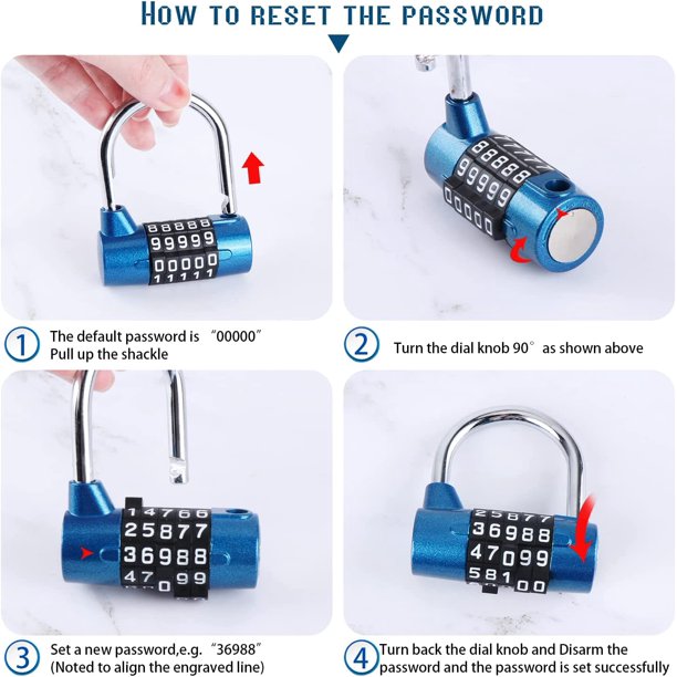 2 piezas de 5 dígitos de candado de combinación, candado de gimnasio, se  pueden restablecer cerraduras de combinación, para la escuela, deporte y