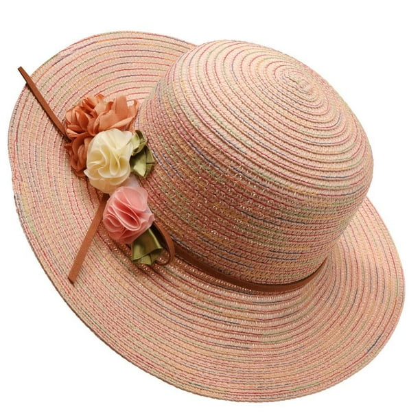 Plegable Flores Sombrero Playa Sombreros de Ala Sombrero para Gorro Piel  rosa Yinane Sombrero del verano de las mujeres grande