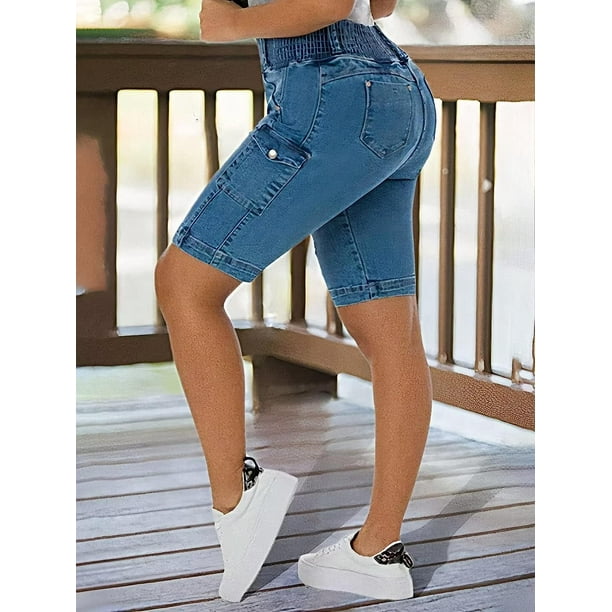  Jeans para mujer Pantalones de cintura alta con solapa