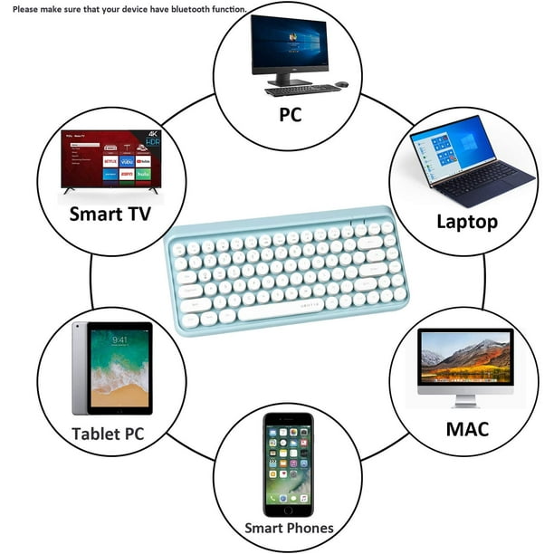 Teclado Bluetooth inalámbrico, mini máquina de escribir portátil de 84  teclas, teclado redondo retro, compatible con Android, Windows, PC, tablet